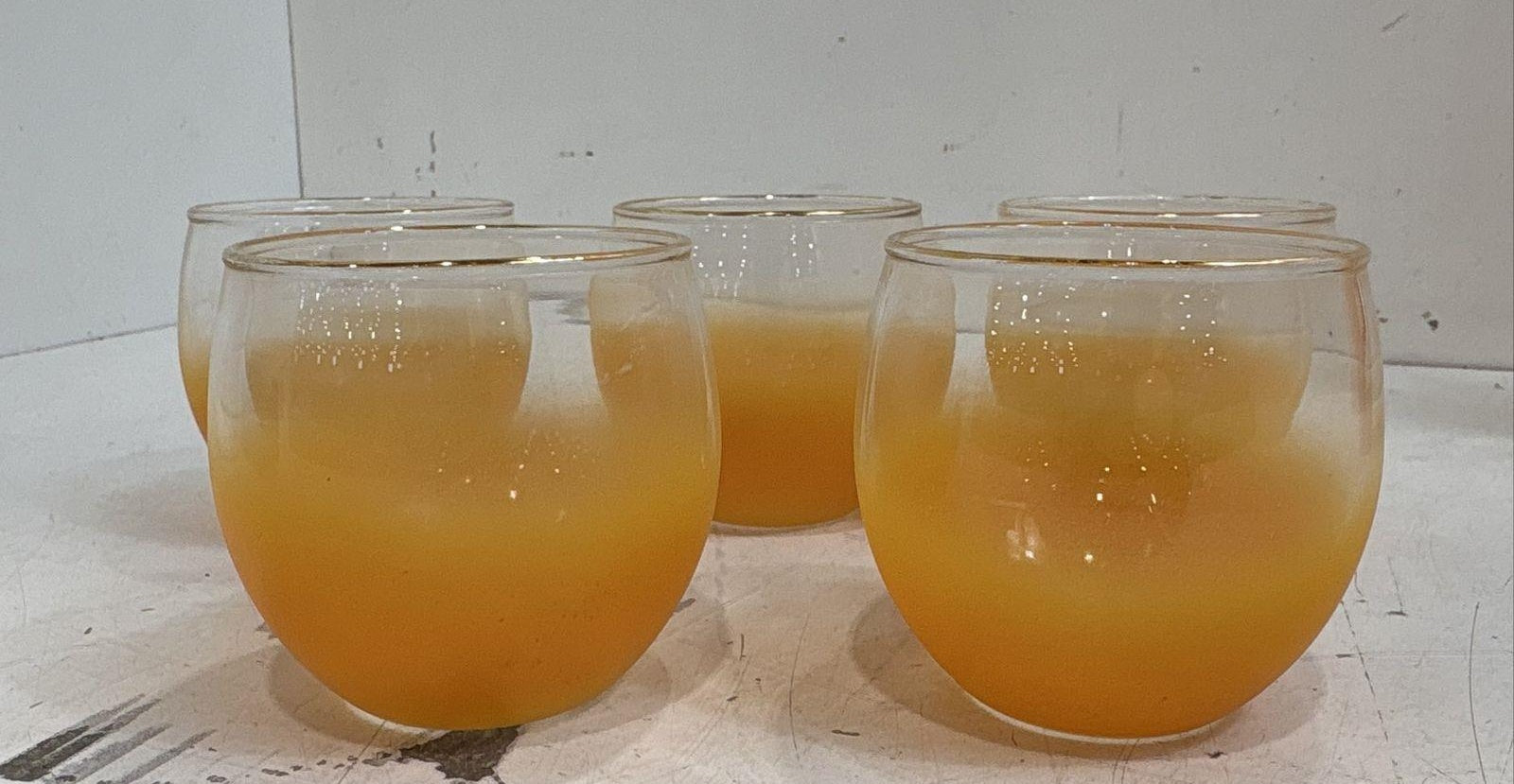 6 Pcs Frosted Gold Rim Accent Orange Fade Glass Pitcher Serving Set