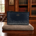 Coach Navy Blue Glitter Zip Wristlet Clutch with Box & Authentication