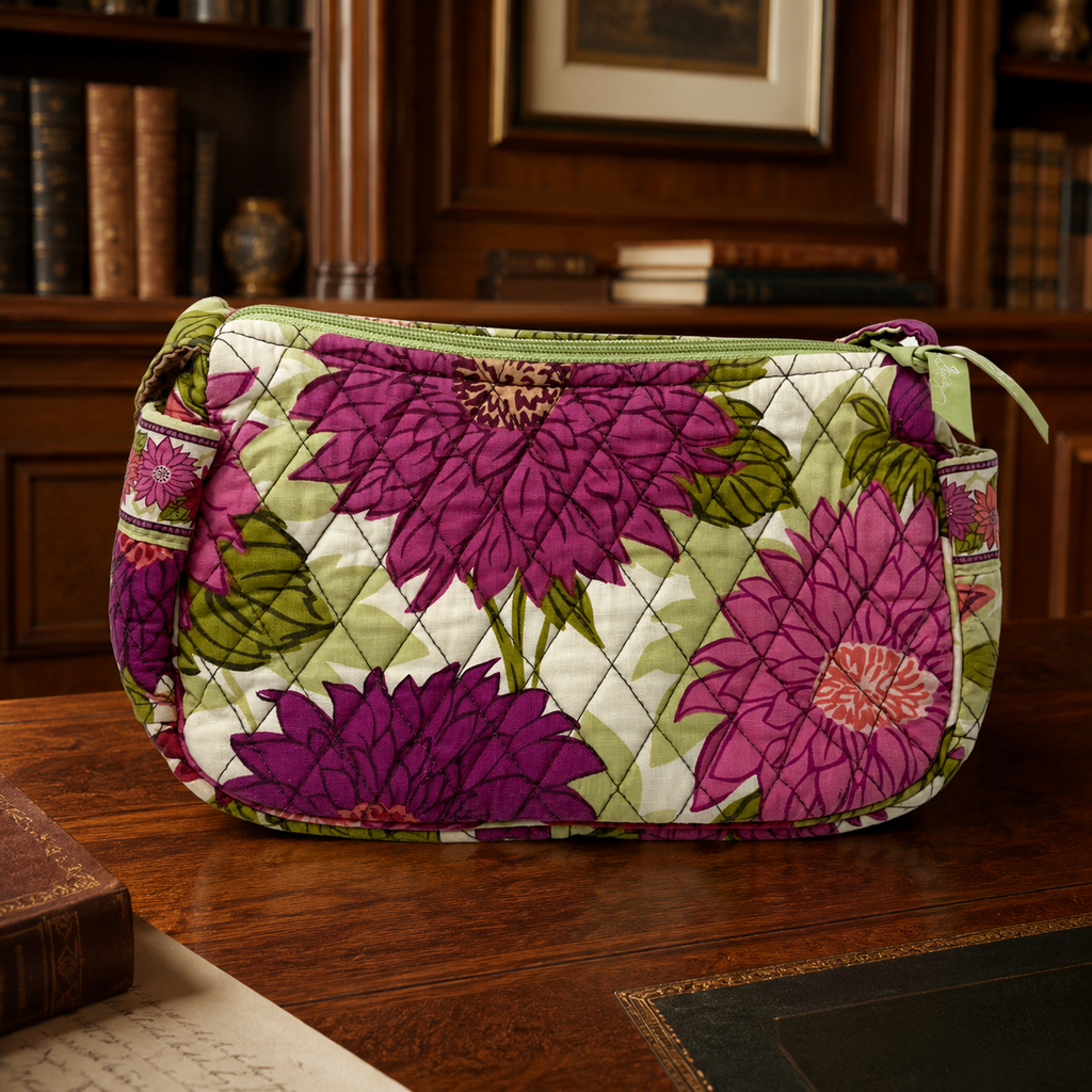 2010 Vera Bradley Hello Dahlia Quilted Floral Zip Shoulder Bag