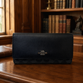 Coach Black Leather Signature Canvas Slim Snap Wallet