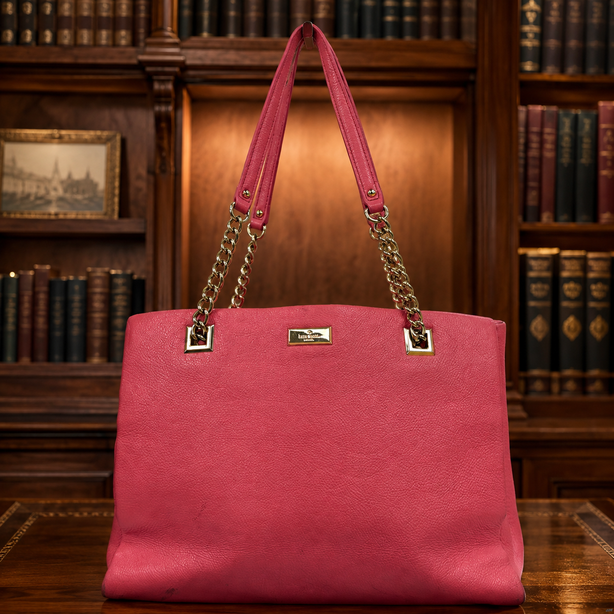 Kate Spade New York Pink Pebbled Leather Chain Strap Shoulder Tote