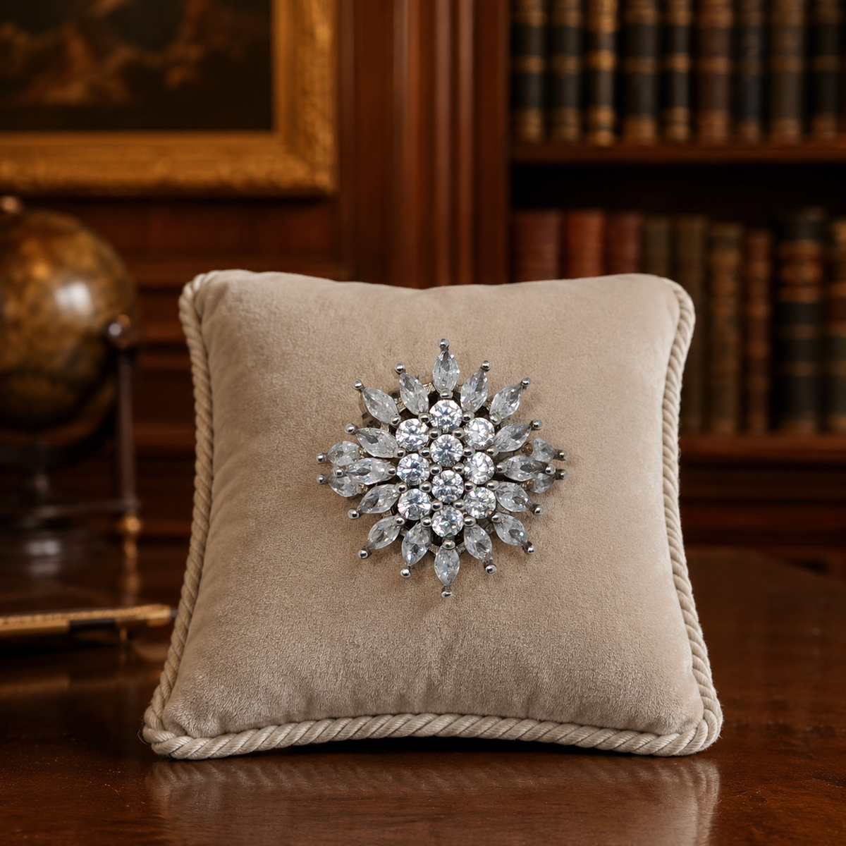 Silver snowflake cluster statement ring with clear stones