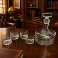 Clear Etched Ship Decanter Set Four Glasses Nautical Barware Glass