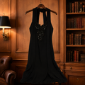 Jump Womens Dress Black Beaded Halter Cocktail Gown