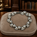 Dainty Silver Tone Rhinestone & Faux Pearl Link Bracelet 25.7g