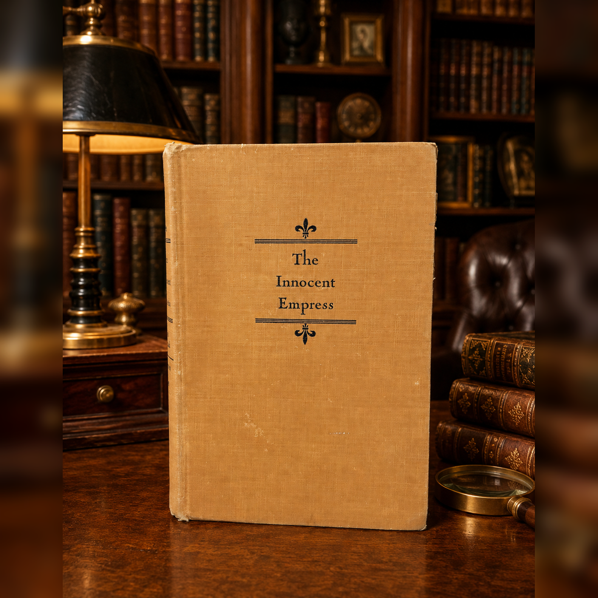 The Innocent Empress by Erna Barschak, orange-tan cloth hardcover with fleur-de-lis stamping