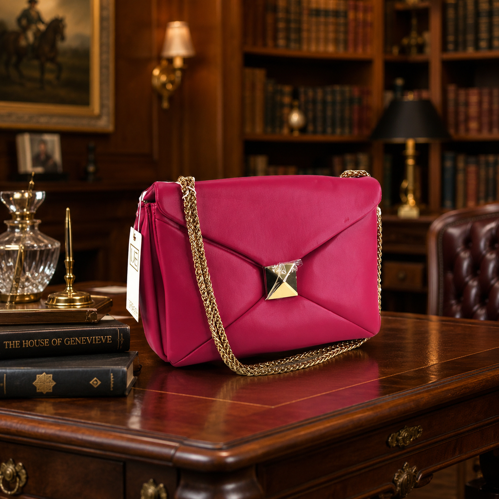 Urban Expressions Magenta Ribbon Quilted Shoulder Bag Gold Chain (C3861)