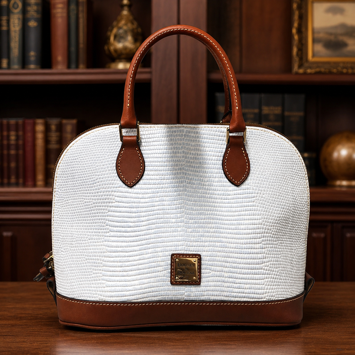 (SOLD) Dooney and Bourke Light Blue Embossed Dome Satchel Handbag