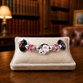 925 Silver, Faux Pearls, Crystals & Floral Art Glass Toggle Bracelet