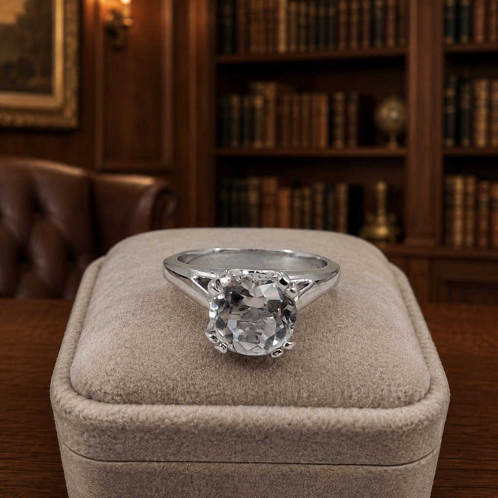 Vintage ESPO 925 Silver & Cushion-Cut CZ Solitaire Engagement Ring Sz 5.75