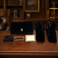 Garay Blue Rayon Velvet Handbag Set with Matching Gloves, Coin Purse and Mirror