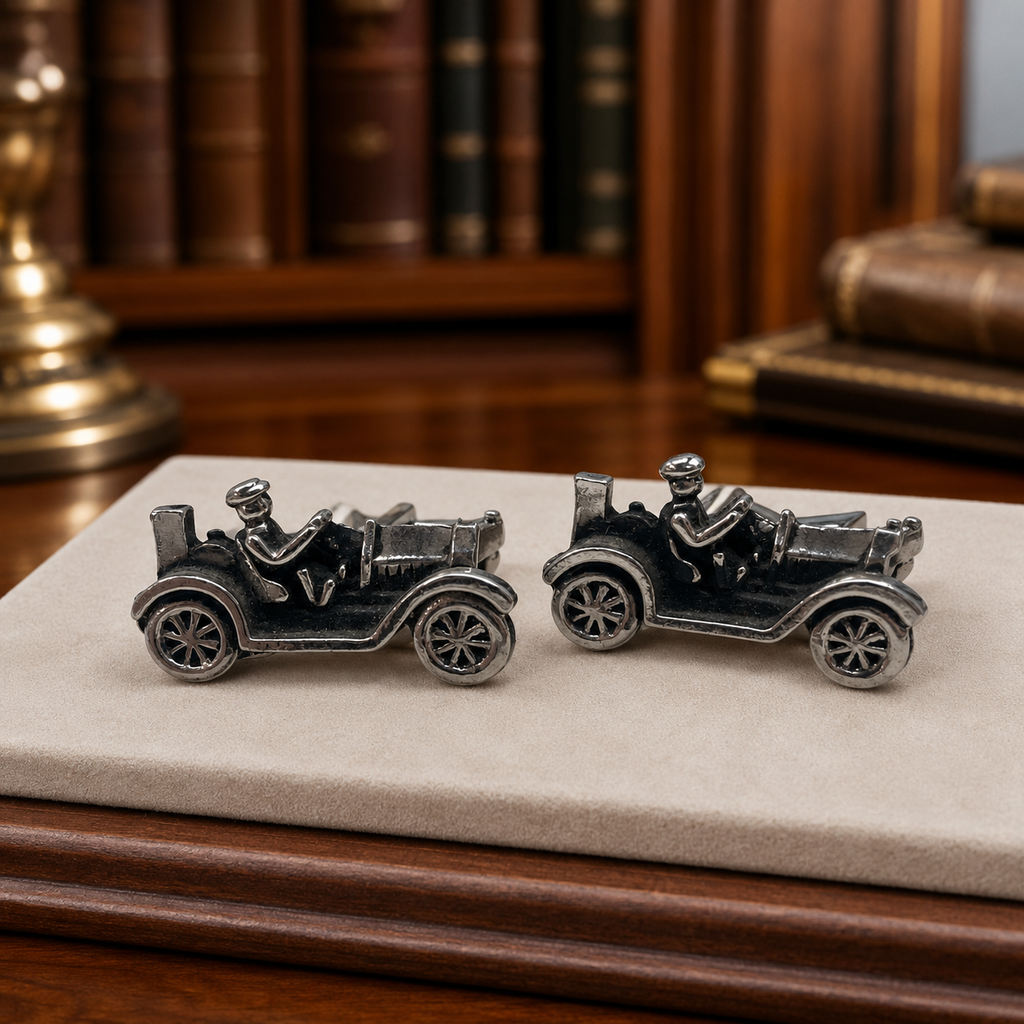 Swank Ford Model T Car Cufflinks, Silver Tone Vintage Automobile Men’s Jewelry