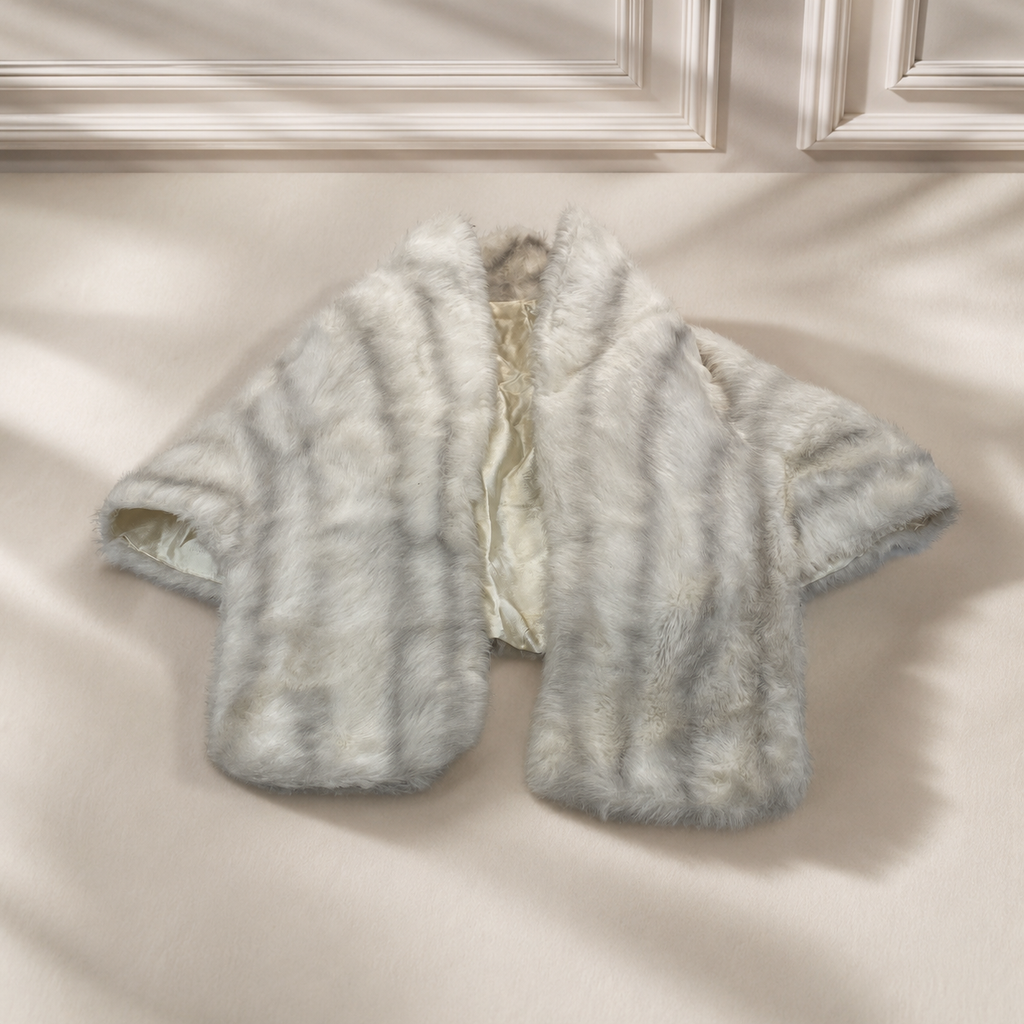 Vintage Glenoit Regina Glenara White Faux Fur Stole | Lined Shawl Cape Wrap