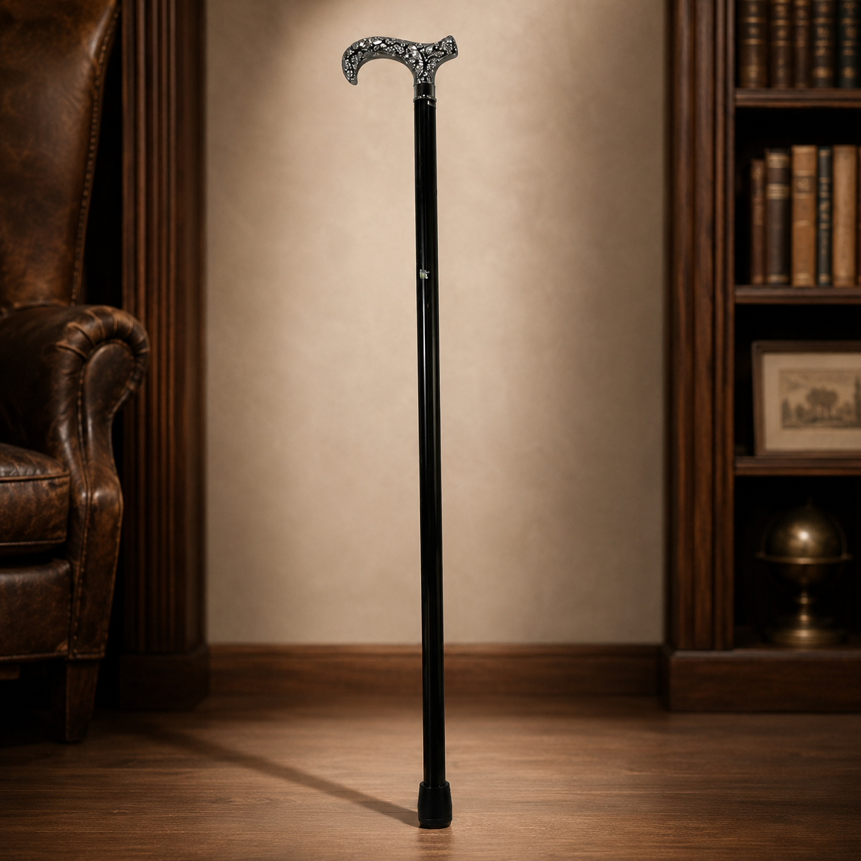 Royal Canes Black Walking Stick with Ornate Silver Tone Handle | Decorative Cane