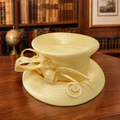 Vintage Ben Marc International Yellow Church Hat | Elegant Wide Brim Loop Bow Occasion Hat