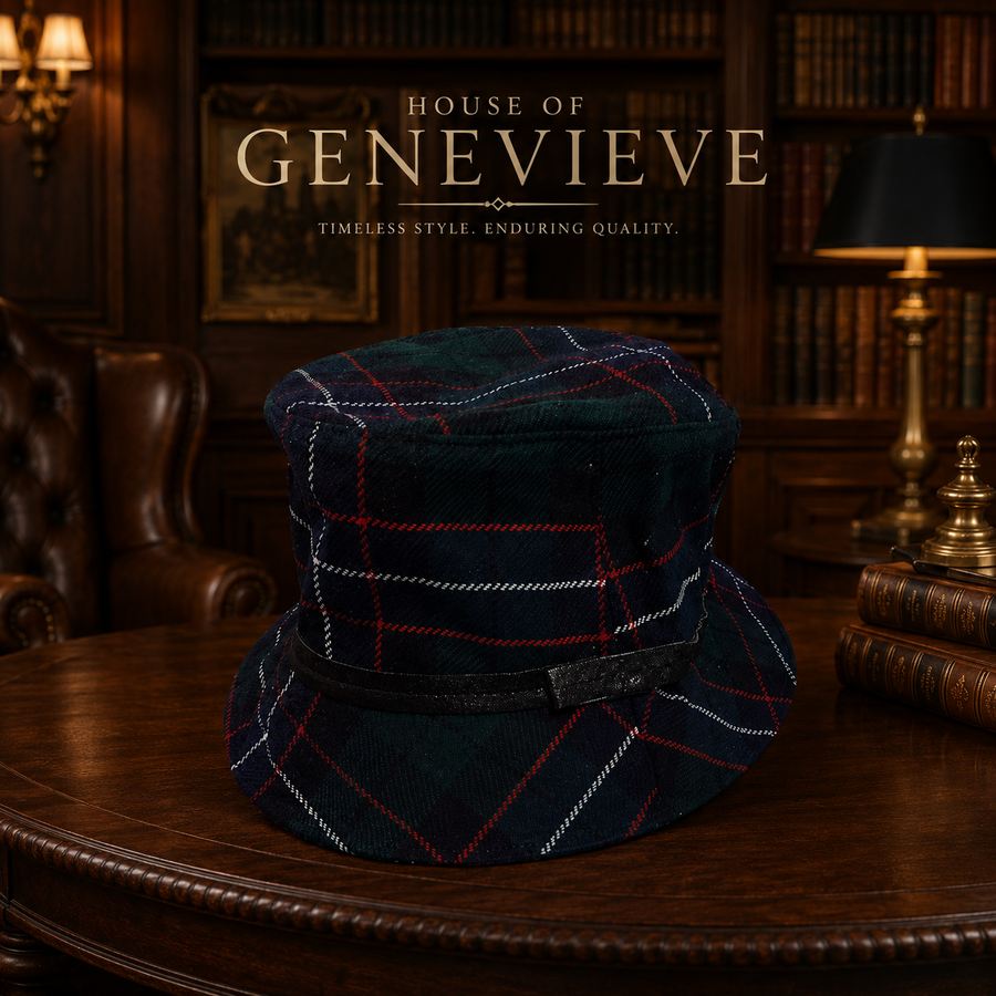 Coach green tartan plaid bucket-style hat with dark lining