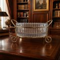 Vintage Ribbed Glass Dish In Serving Tray