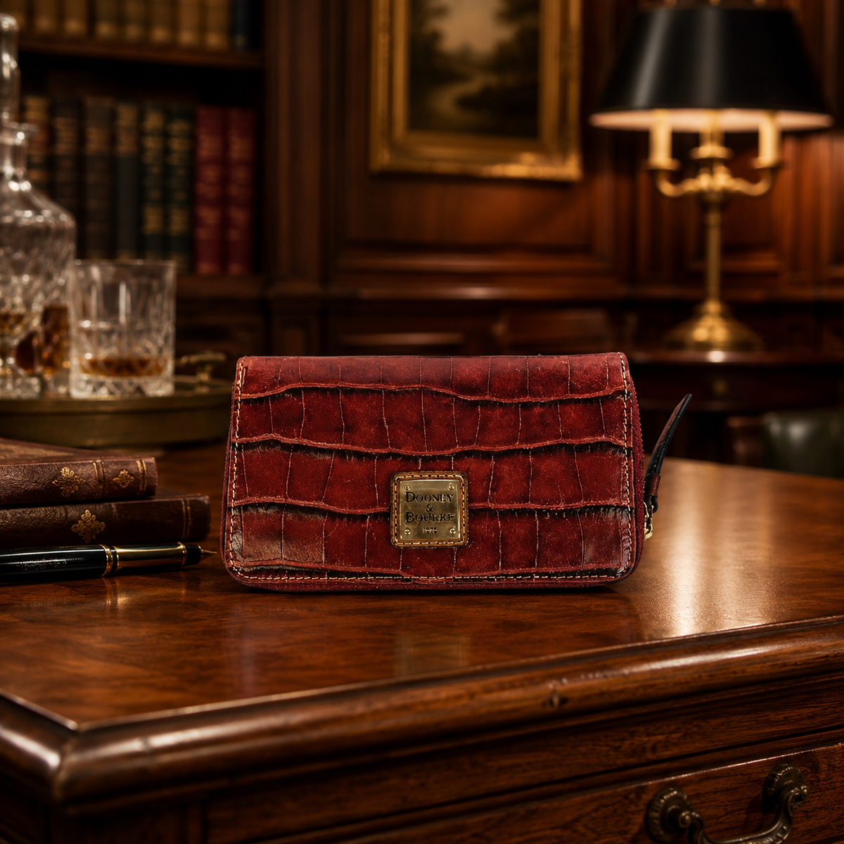 (SOLD) Dooney and Bourke Croc Embossed Red Leather Zip Wallet