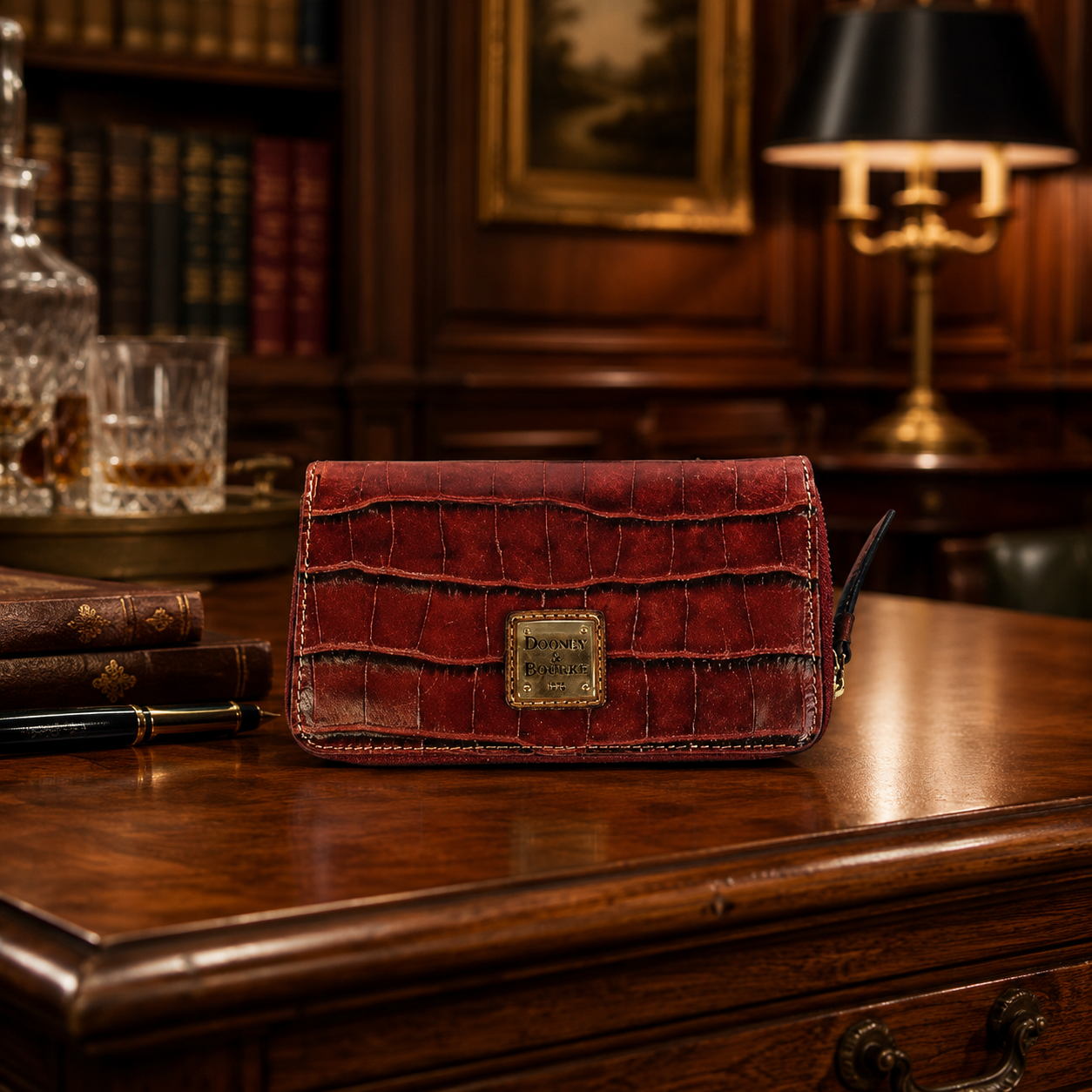 Vintage Dooney & Bourke Croc Embossed Red Leather Zip Wallet [B23829]