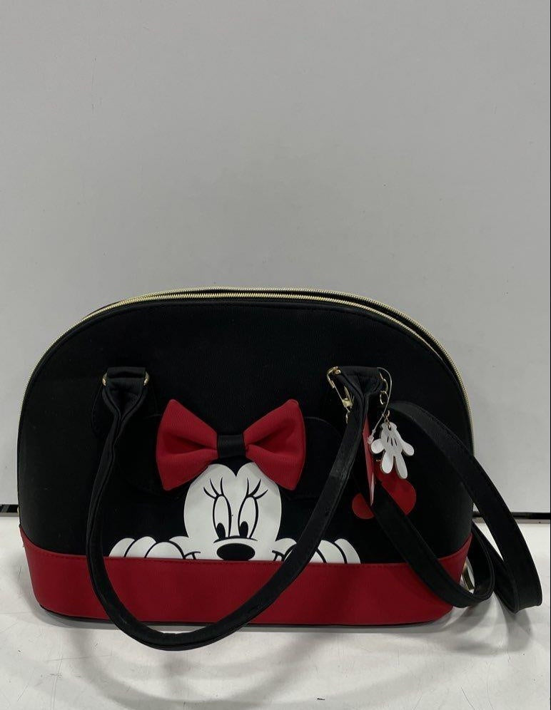 Black and red Mickey Mouse satchel with top handles and detachable strap