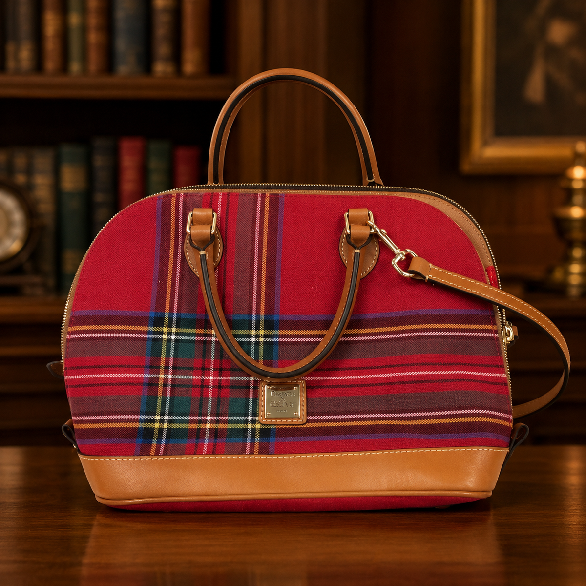 Dooney & Bourke Red Tartan Plaid Zip Zip Satchel