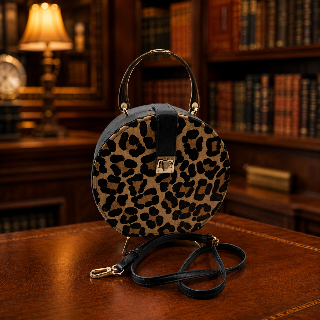 Dune London Circular Leopard Print Handbag Black Strap Round Crossbody Purse
