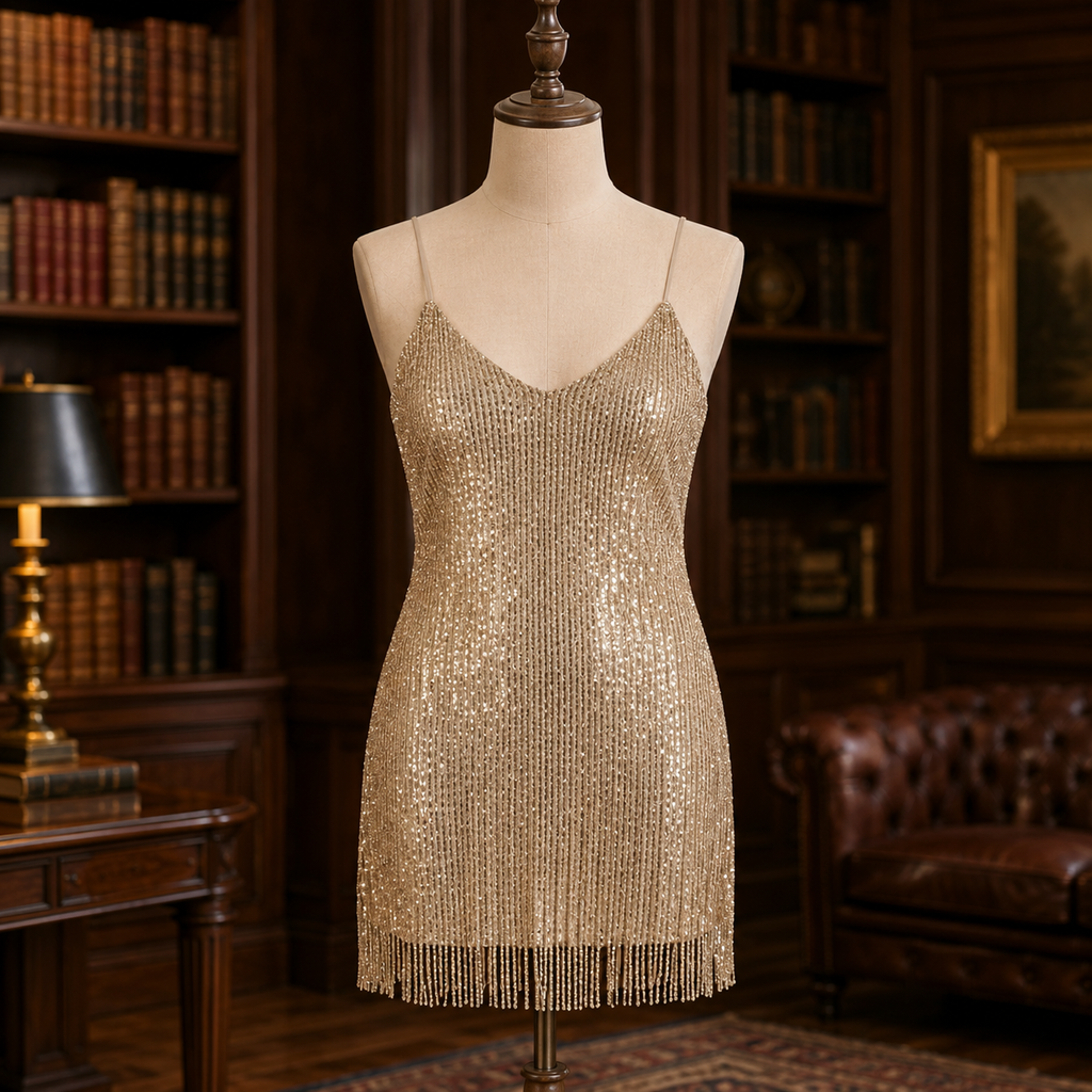 Torrid Gold Fringe Sequin Mini Dress, Size 1X