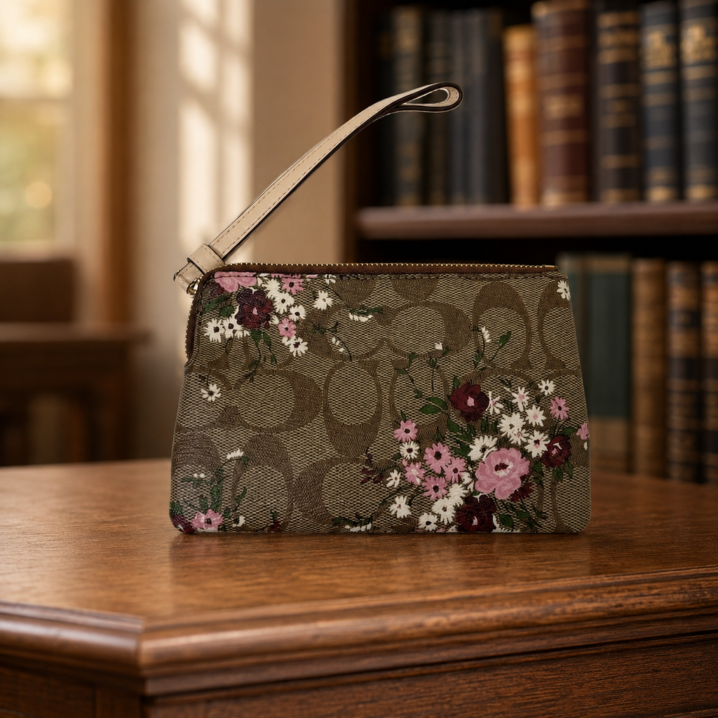 Coach Brown Floral Wristlet
