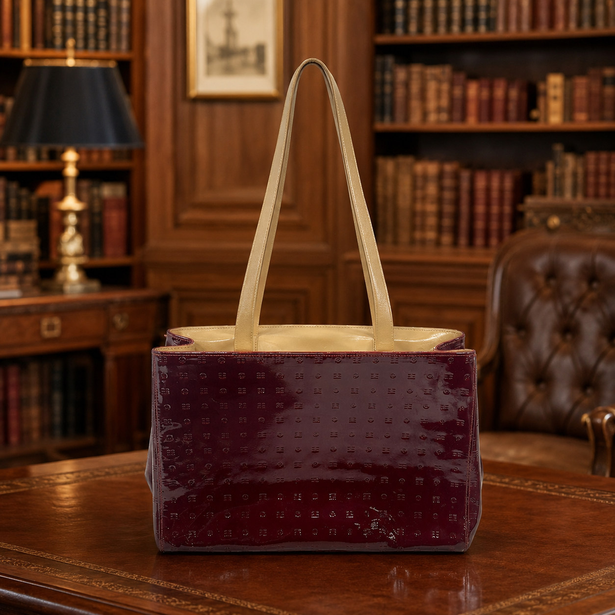 Arcadia Burgundy Patent Tote Handbag