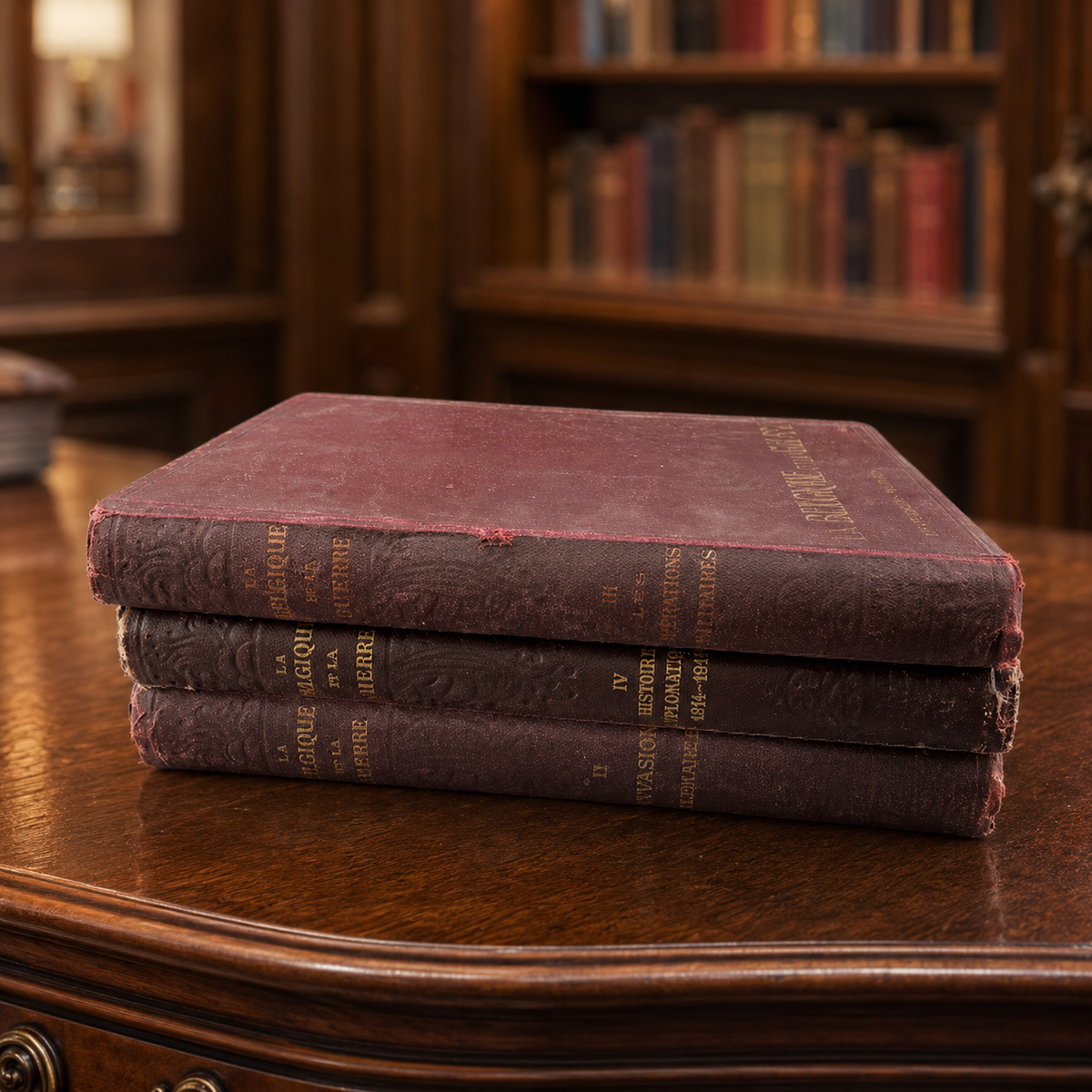La Belgique et la Guerre three-volume set with burgundy bindings