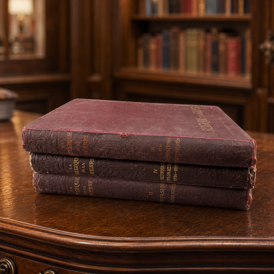 La Belgique et la Guerre three-volume set with burgundy bindings