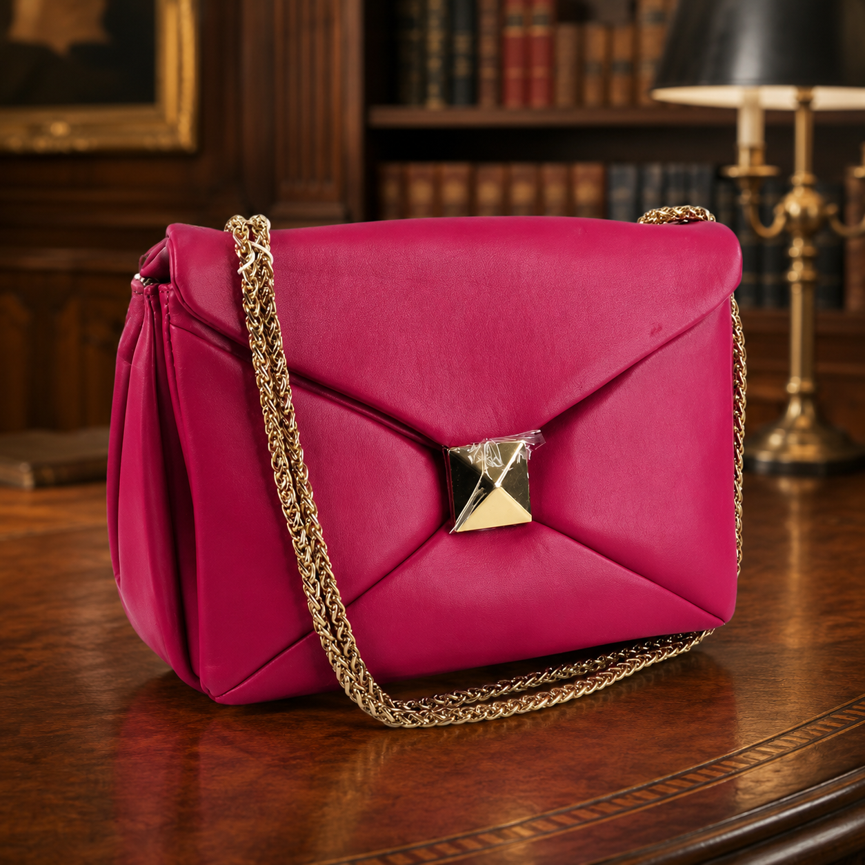 Urban Expressions Magenta Quilted Shoulder Bag with Gold Chain Strap, Envelope Crossbody Purse