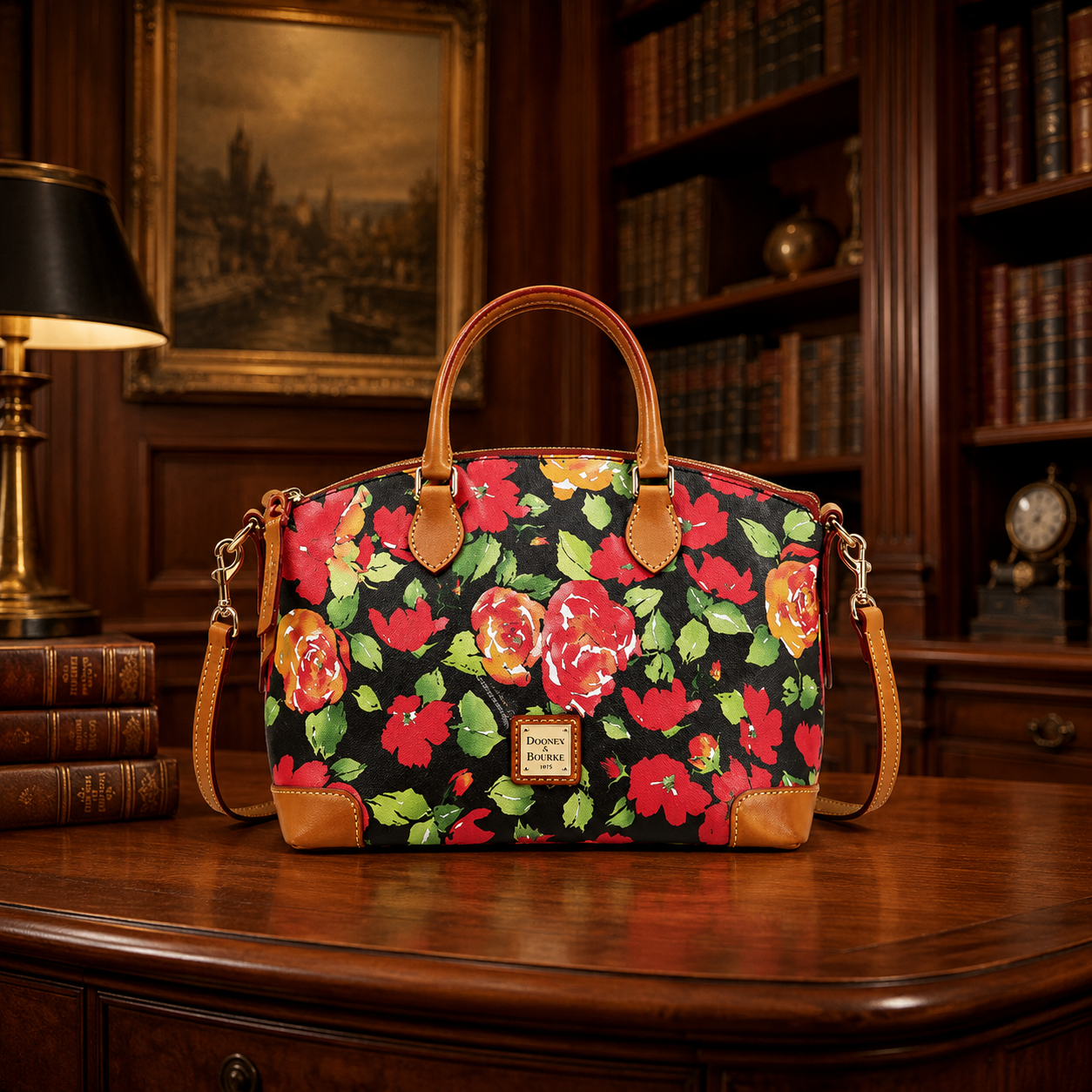 Dooney & Bourke Garden Rose Floral Satchel - 15" x 10" x 6" [B418]