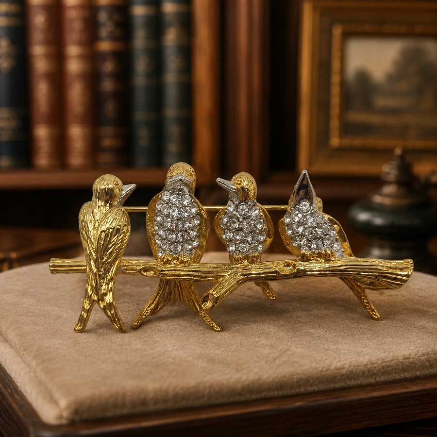 Figural bird brooch with rhinestones