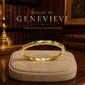 925 Silver Gold Tone Green Glass Eternity Band Ring Size 6.5 .96g