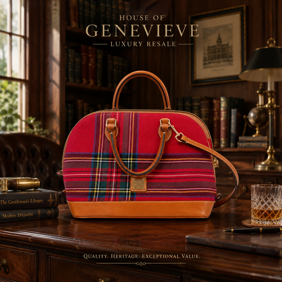 Dooney & Bourke Red Tartan Plaid Zip-Zip Satchel Bag