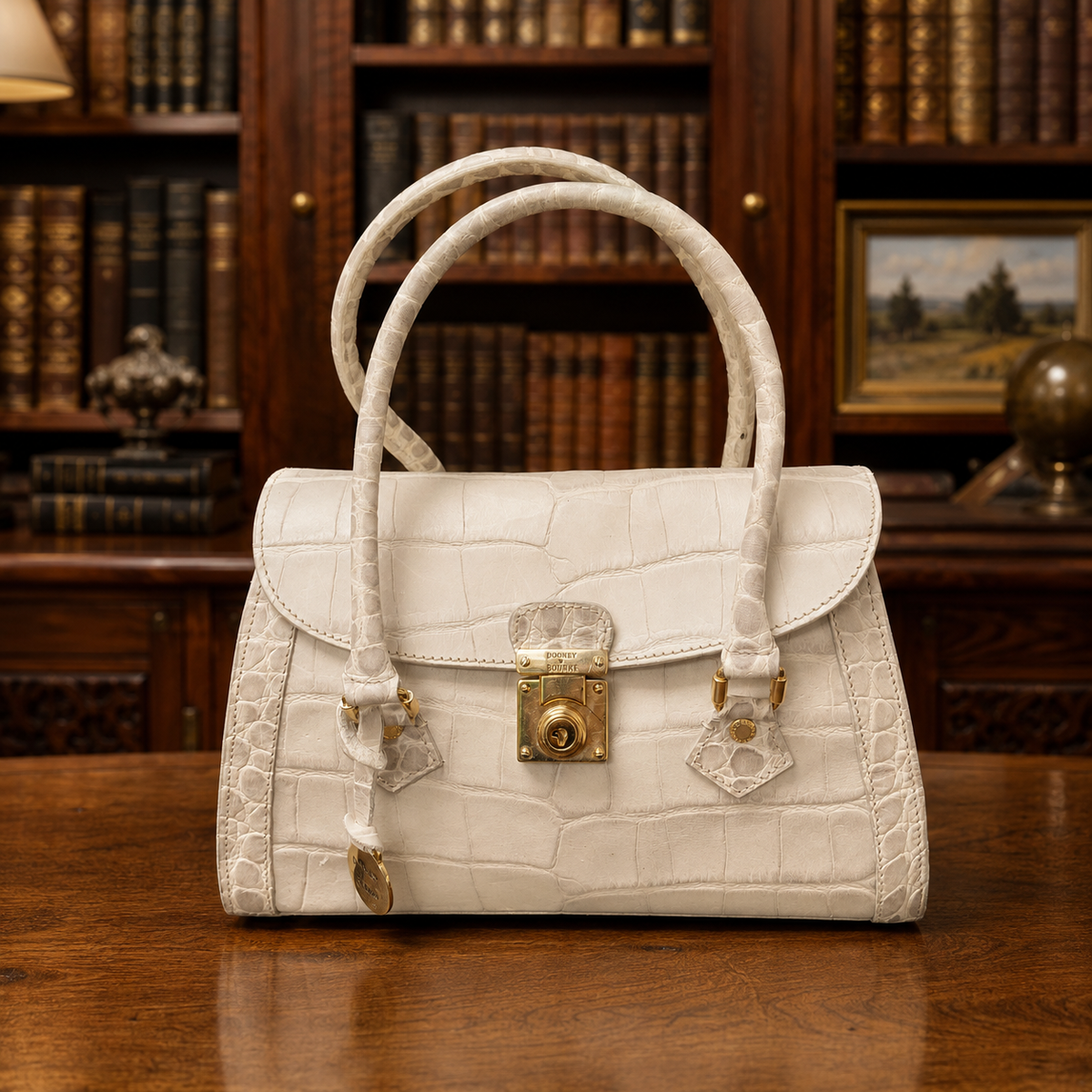 (DUPLICATE) Dooney & Bourke White Leather Croc Embossed Satchel Handbag