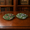 AGE REVIEW Fitz & Floyd Spring Floral Handled Bonbon Dishes Set of 2 Textured Majolica Style
