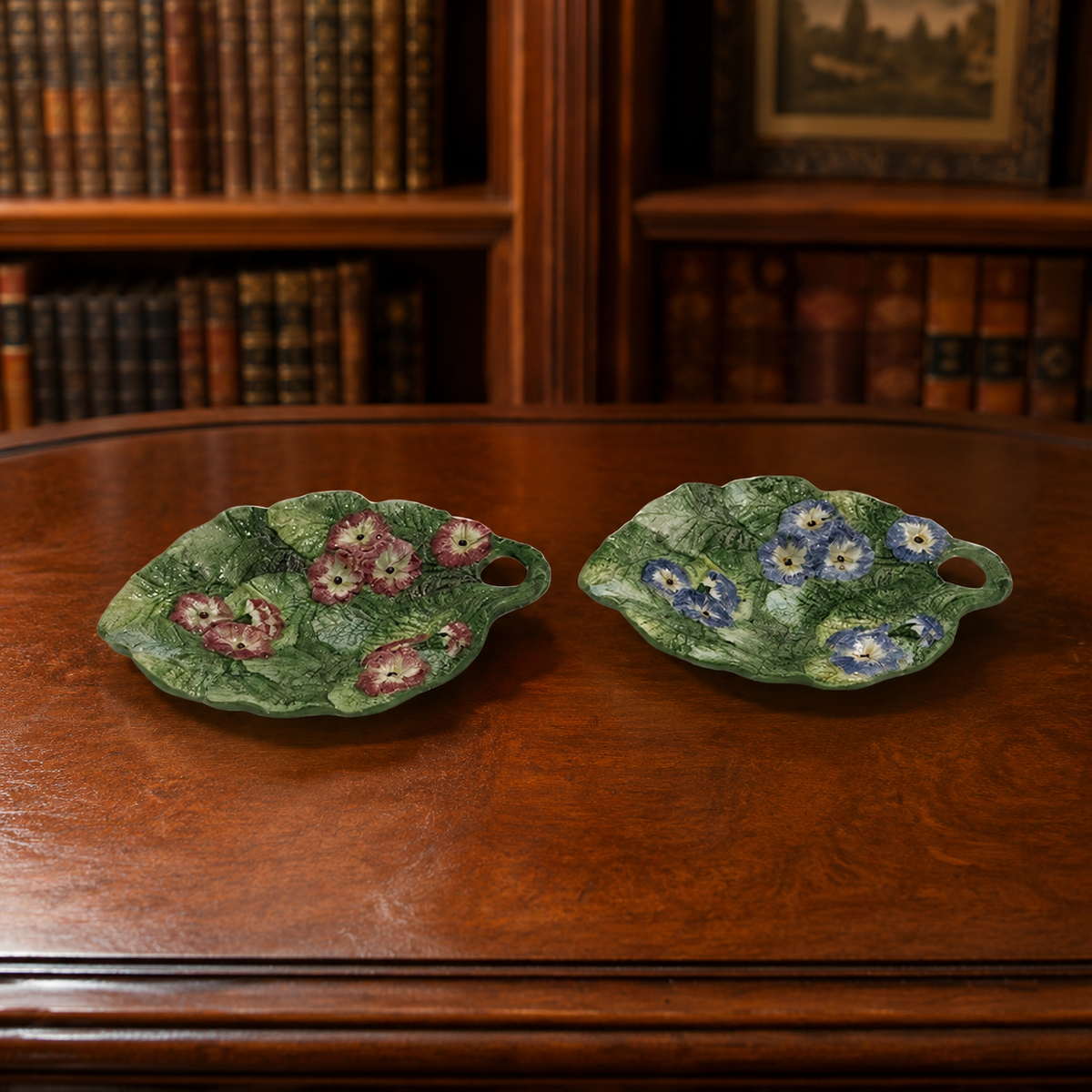 AGE REVIEW Fitz & Floyd Spring Floral Handled Bonbon Dishes Set of 2 Textured Majolica Style