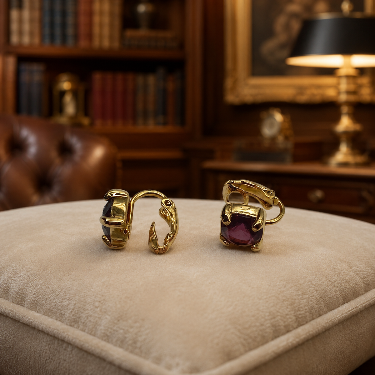 Swarovski square purple crystal clip-on earrings in gold-tone settings