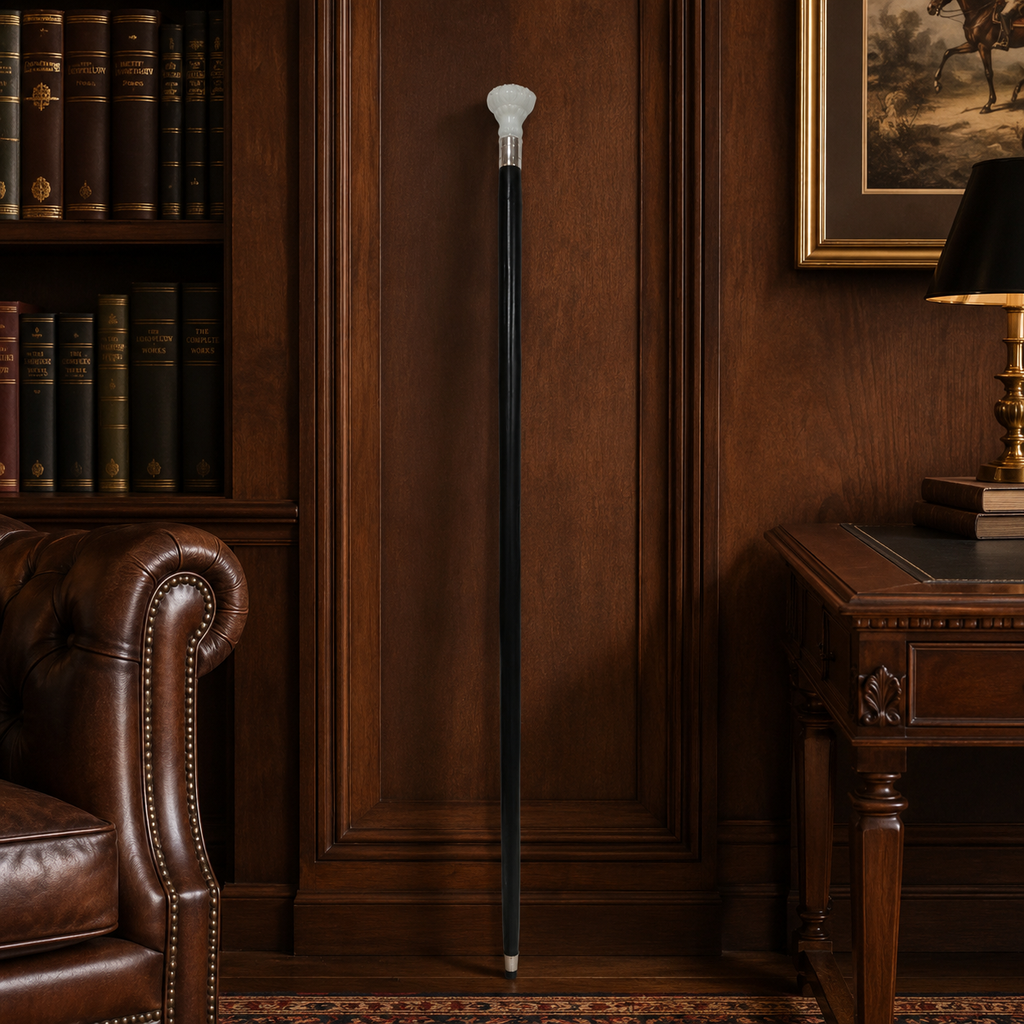 Black Walking Cane with Decorative Silver Tone Handle, Classic Dress Cane Walking Stick