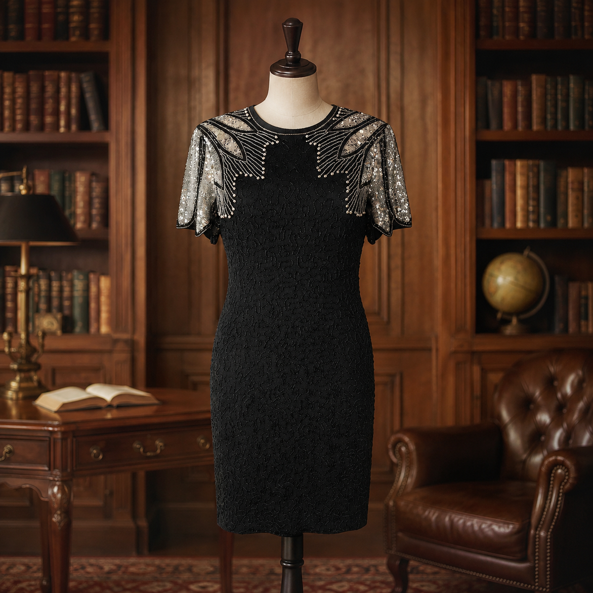 1980s–1990s Stenay Silk Beaded Sequin Dress, Size 12