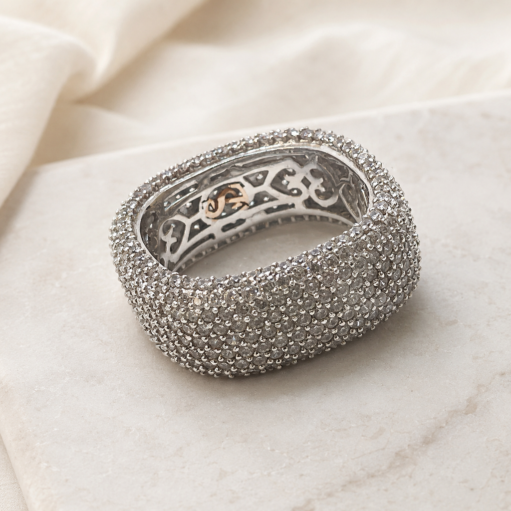Suzy Levian Sterling Silver Square Pave Statement Ring