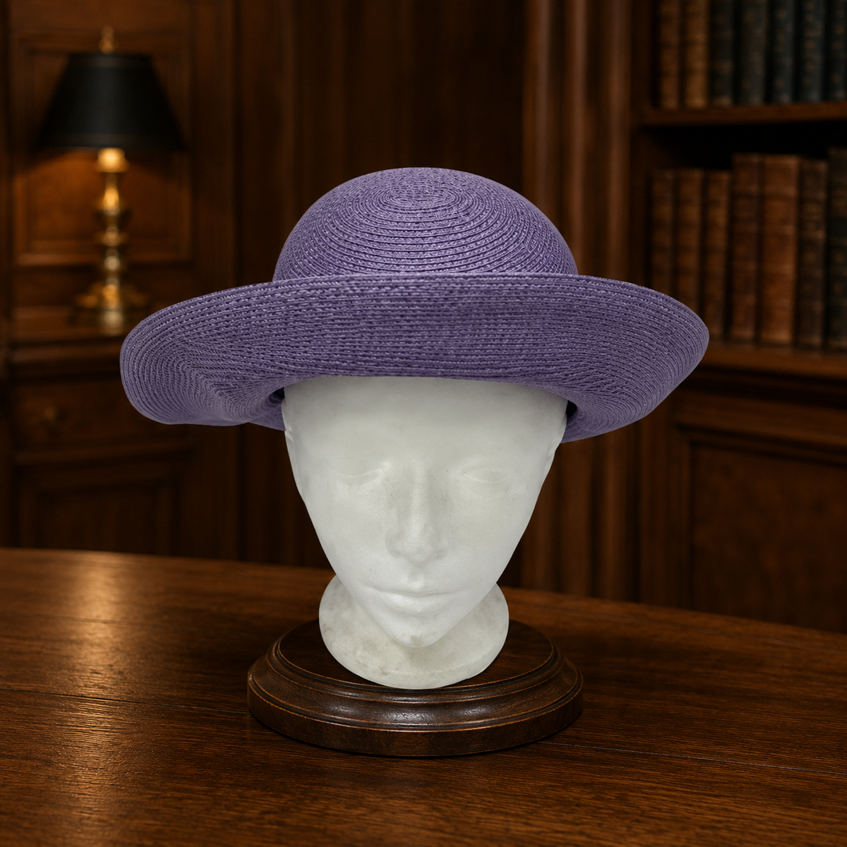Lee Black by Neiman Marcus purple faux straw hat with sculptural side bow