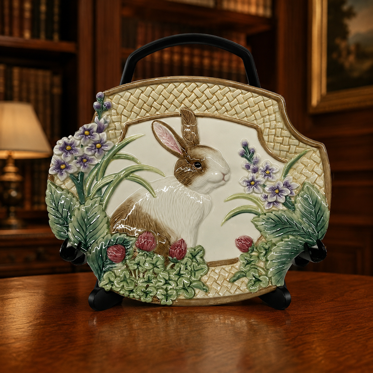 Fitz and Floyd Essentials Botanical Bunny Canape Plate, Floral Rabbit Garden Serving Plate