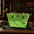 Dooney & Bourke Lime Green Pebbled Leather Tote Bag with Tan Leather Trim