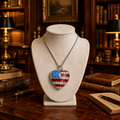 Christopher Radko Patriotic USA Flag Heart Pendant Necklace 20"