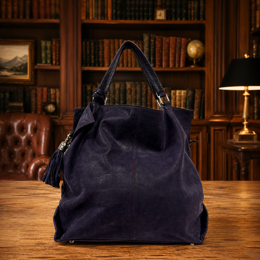 Purple leather slouch hobo shoulder bag