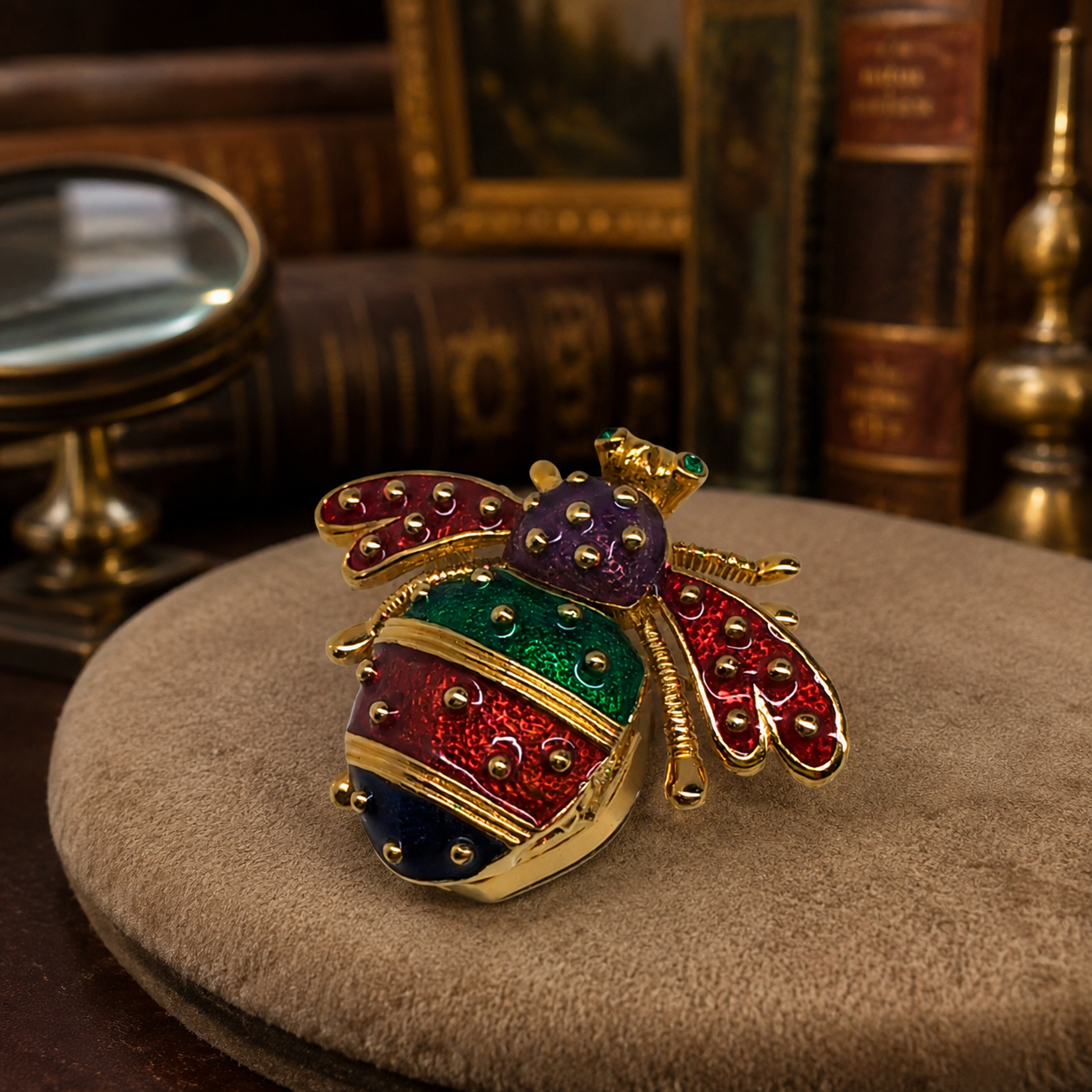 Signed Joan Rivers Vintage Multi Color Enamel Bee Watch Pin Brooch