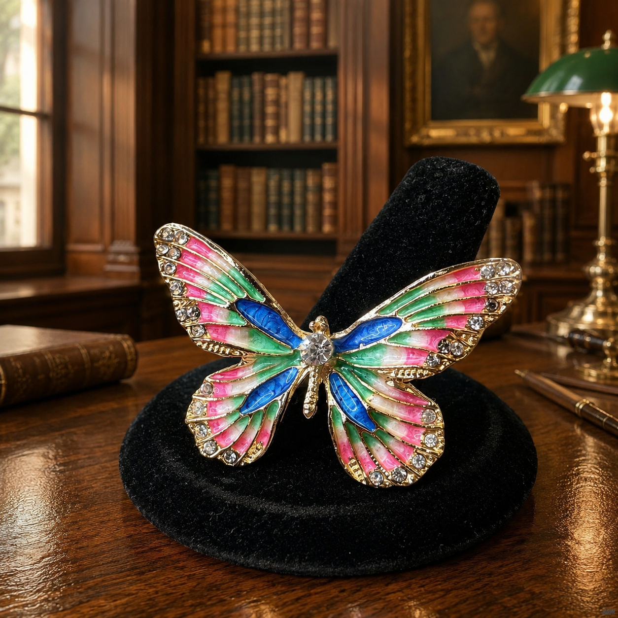 Gold Tone Colorful Wings Butterfly Brooch 8.3g